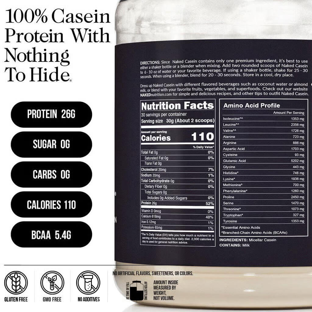 Micellar Casein Protein Powder - Unflavored - Standard Size with a Simple, Easy - Mix Protein Formula