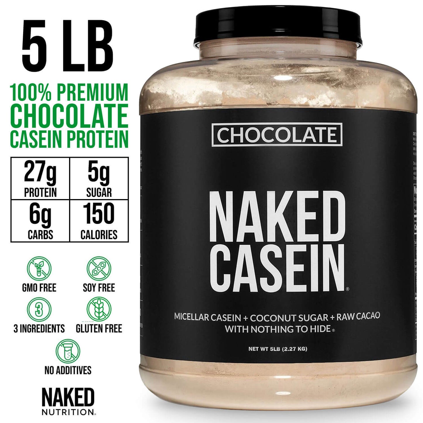 Chocolate Casein Protein Powder - 5LB - Chocolate with a Simple, Easy - Mix Protein Formula