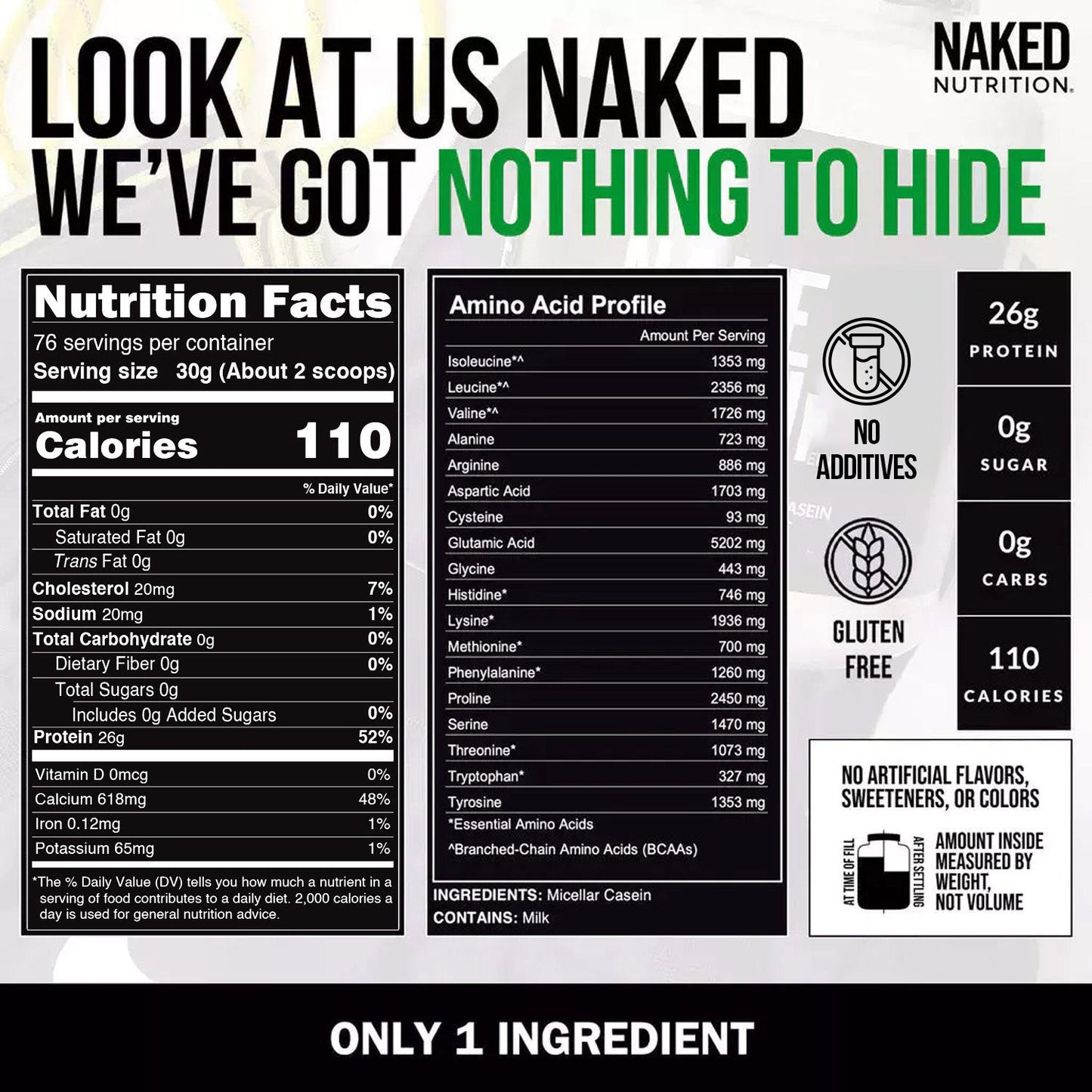 Micellar Casein Protein Powder - Unflavored - Value Size with a Simple, Easy - Mix Protein Formula