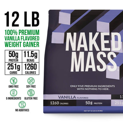 Vanilla Mass Gainer Protein Supplement - Vanilla 12LB for Easy Protein and Calorie Mixing