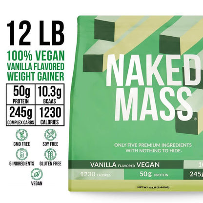Vanilla Vegan Mass Gainer Supplement - Vanilla (Vegan) 12LB for Easy Protein and Calorie Mixing