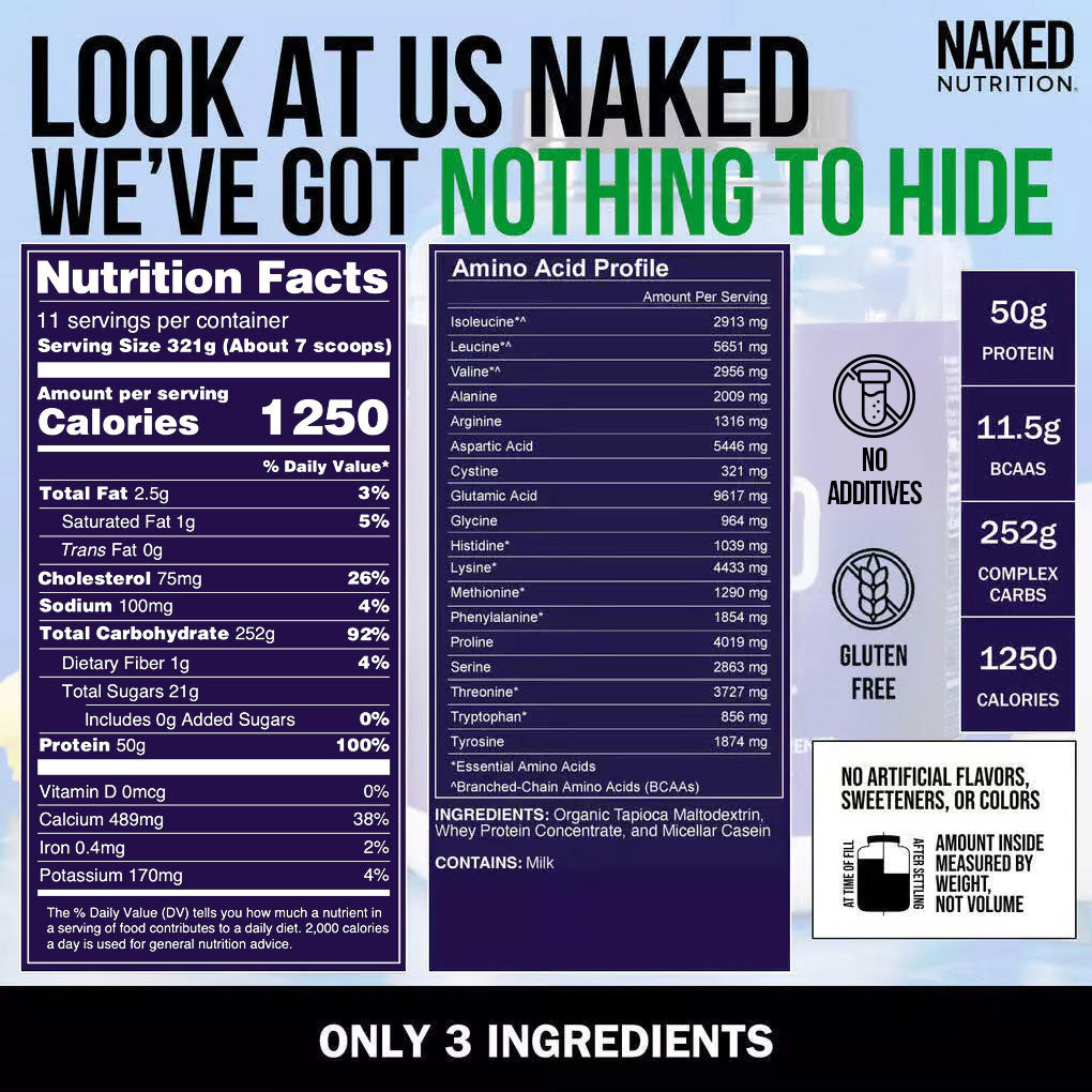 Mass Gainer Protein Supplement - Unflavored for Easy Protein and Calorie Mixing