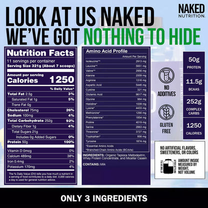 Mass Gainer Protein Supplement - Unflavored for Easy Protein and Calorie Mixing