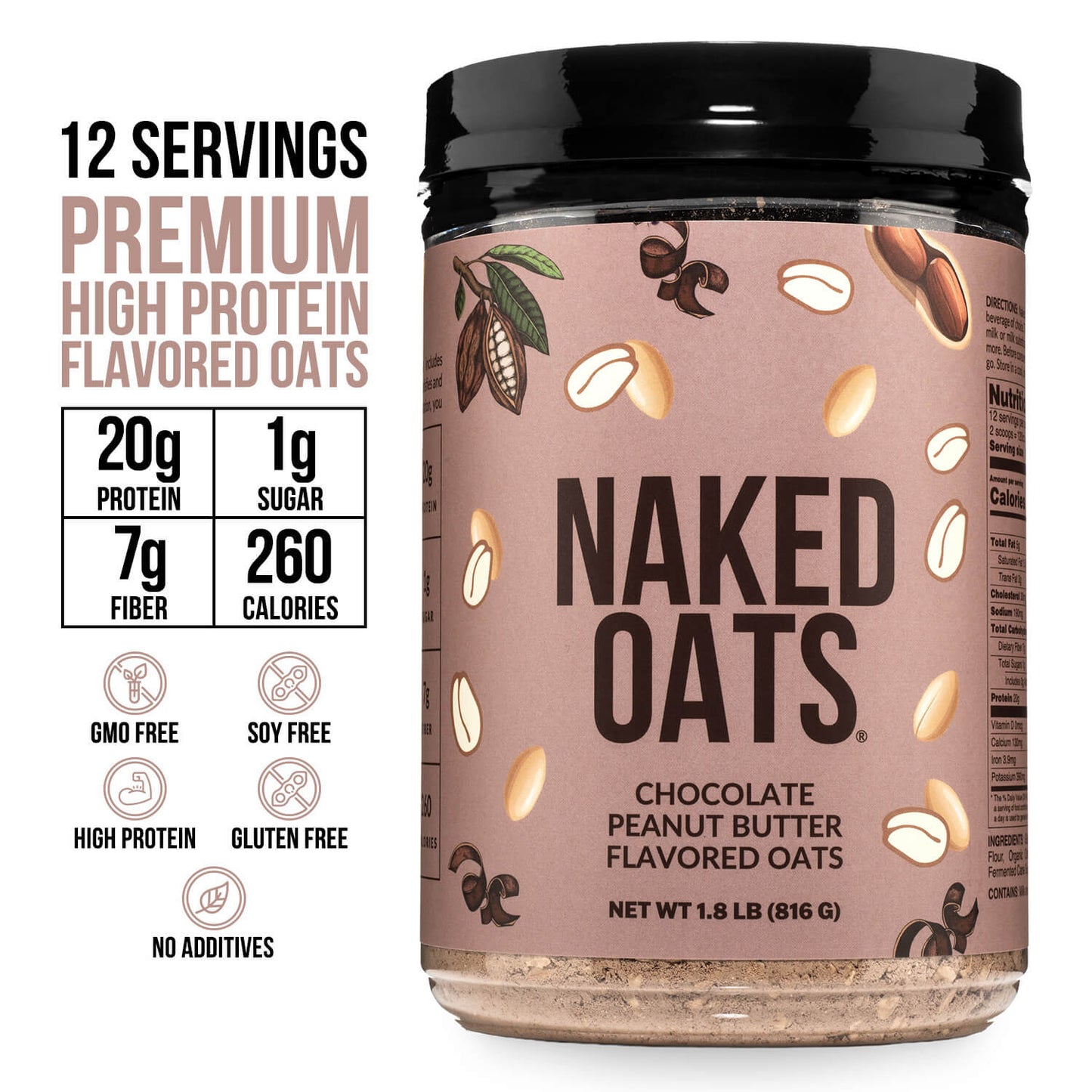 Chocolate Peanut Butter Protein Oats - Chocolate Peanut Butter for Convenient High - Protein Mornings