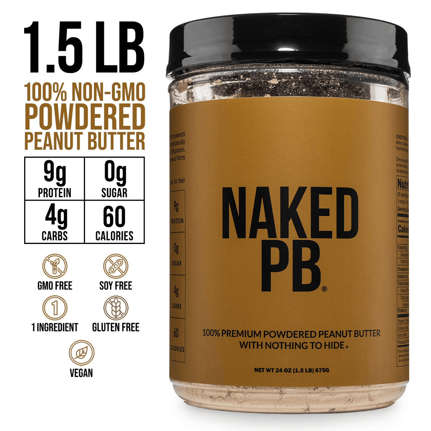 Powdered Peanut Butter - PB - 1.5 LB with a Simple, Easy - Mix Protein Formula
