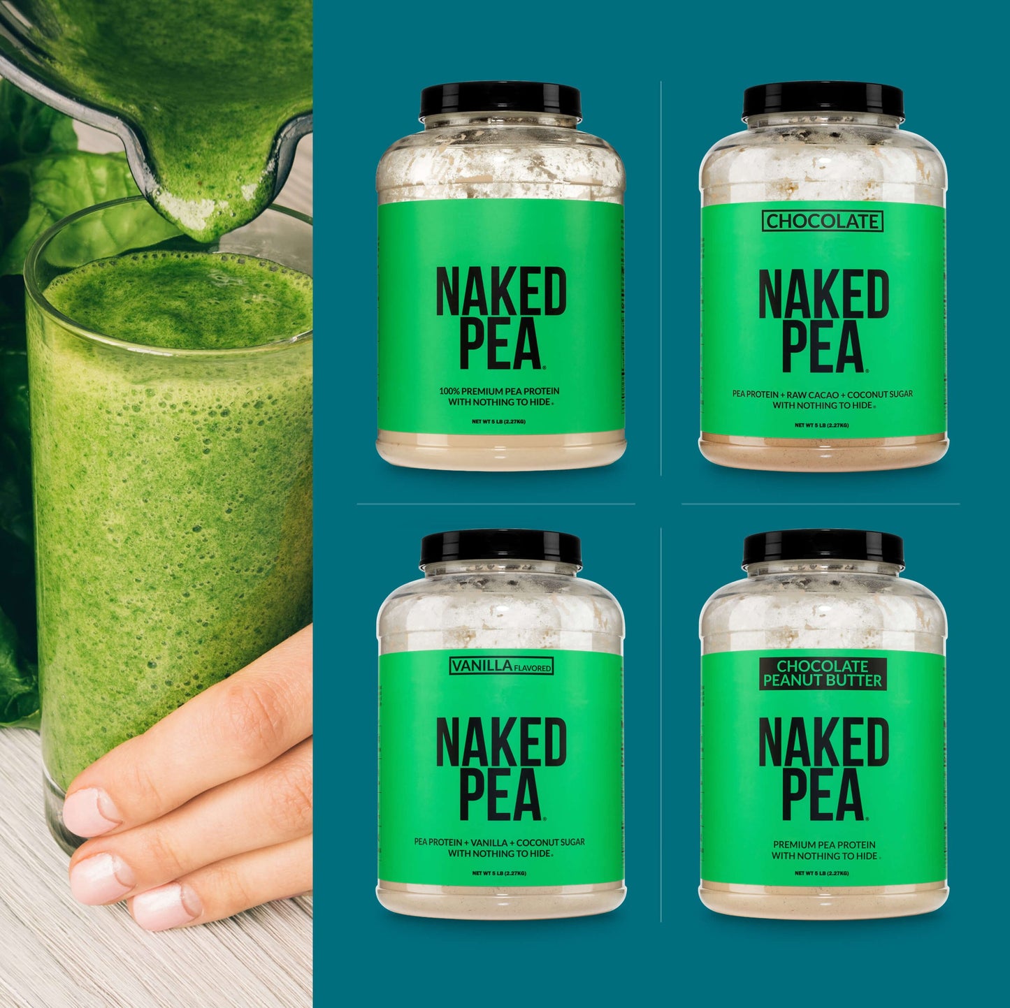 Chocolate Pea Protein Powder - Chocolate - Standard Size with a Simple, Easy - Mix Protein Formula