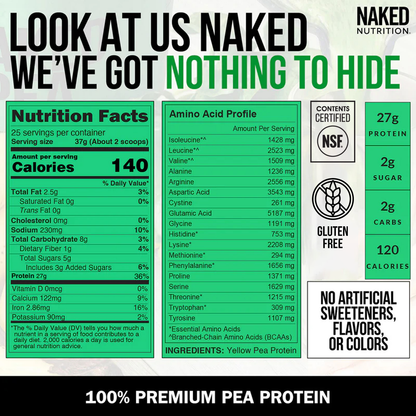 Pea Protein Powder - Unflavored - Standard Size with a Simple, Easy - Mix Protein Formula