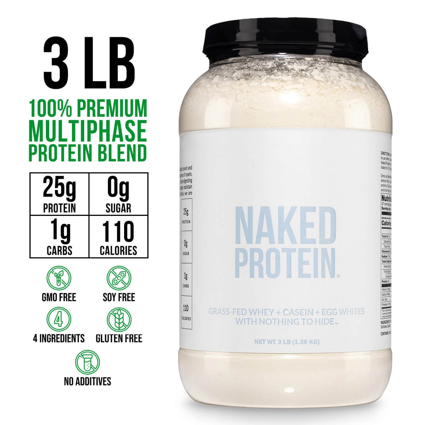 Protein Powder Blend - 3LB Egg Whey and Casein Protein Blend - 3LB with a Simple, Easy - Mix Protein Formula
