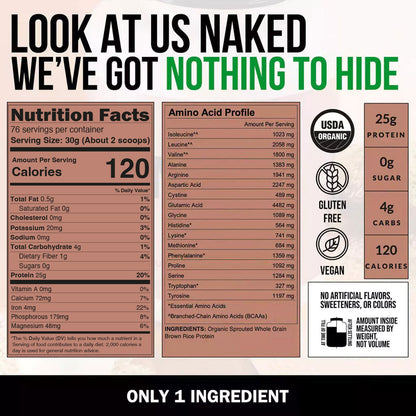 Organic Brown Rice Protein Powder - 5LB Unflavored with a Simple, Easy - Mix Protein Formula