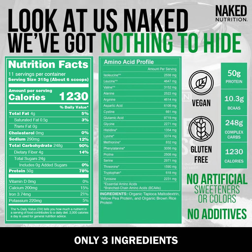 Vegan Mass Gainer Supplement - Unflavored (Vegan) for Easy Protein and Calorie Mixing