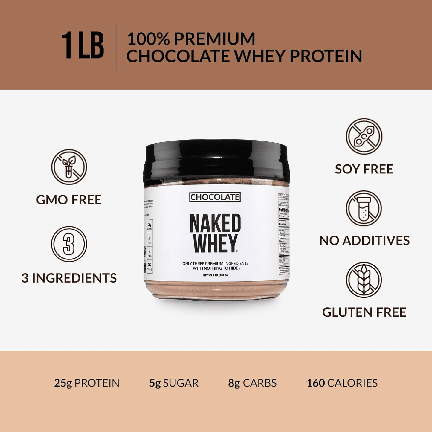 Chocolate Whey Protein Powder 1lb - Chocolate with a Simple, Easy - Mix Protein Formula