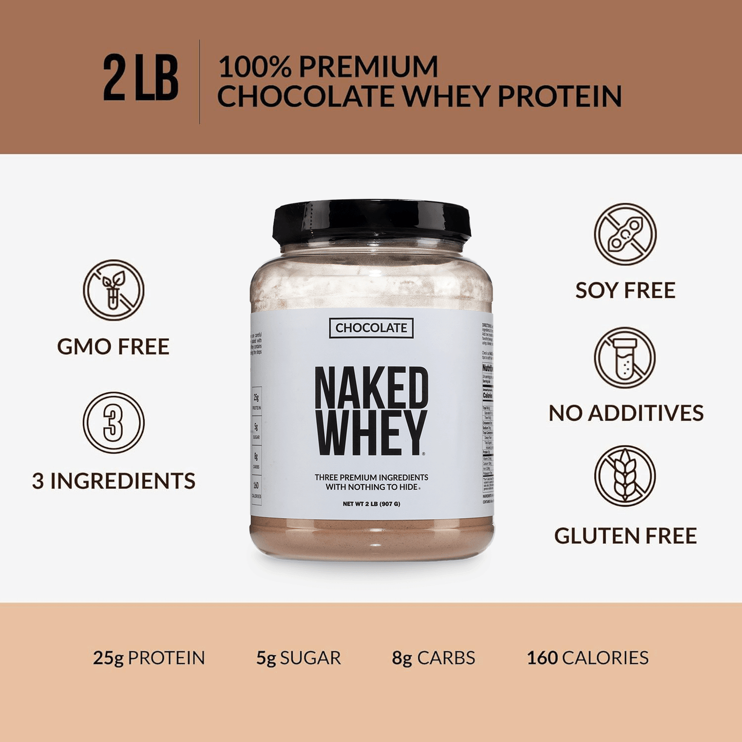 Chocolate Whey Protein Powder - Chocolate - Standard Size with a Simple, Easy - Mix Protein Formula