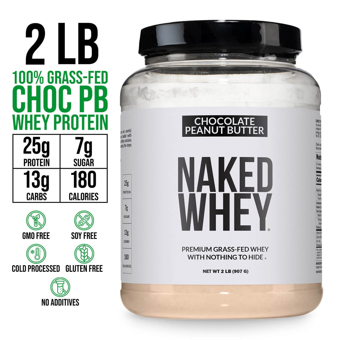 Chocolate Peanut Butter Whey Protein Powder 2LB - Chocolate PB with a Simple, Easy - Mix Protein Formula