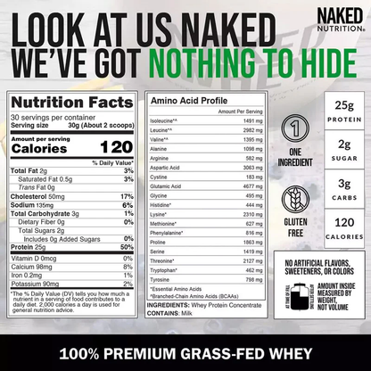 Grass Fed Whey Protein Powder - Unflavored - Standard Size with a Simple, Easy - Mix Protein Formula