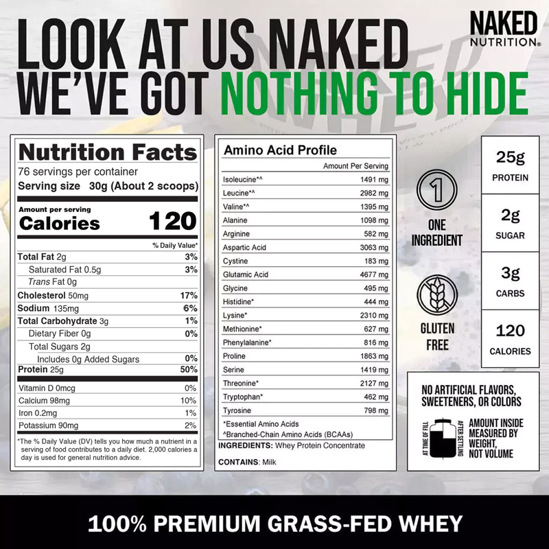 Grass Fed Whey Protein Powder - Unflavored - Bulk Size with a Simple, Easy - Mix Protein Formula