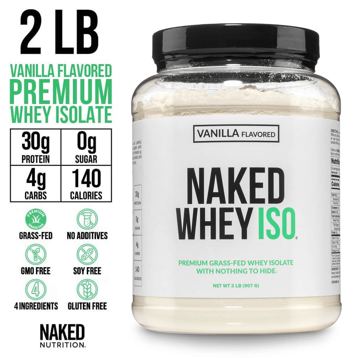 Vanilla Grass - Fed Whey Isolate Protein Powder - Vanilla with a Simple, Easy - Mix Protein Formula