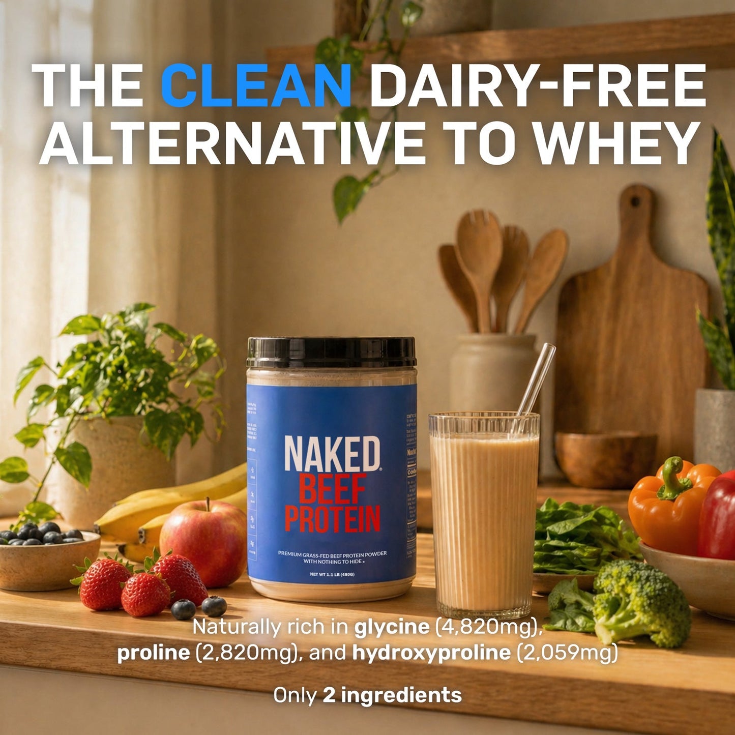 Beef Protein Powder - Unflavored with a Simple, Easy - Mix Protein Formula